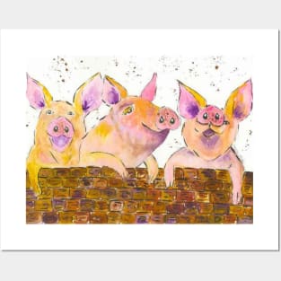 Three quirky pigs chatting over the Wall Posters and Art